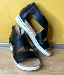 Adrienne Vittadini Sandals Open Toe Strappy Cork Sole Stretch "CLAUD" Black 6.5M - Picture 1 of 9