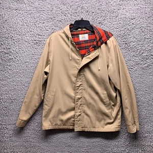 Vintage IZOD Lacoste Hooded Jacket Beige Plaid Lined Retro 70s 80s Mens L Outerw - Picture 1 of 11