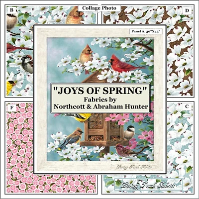 NORTHCOTT, ABRAHAM HUNTER, "JOYS OF SPRING", BIRDS, BIRD HOUSE, FABRICS