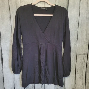 Daisy Fuentes Top Damen Medium schwarz Babydoll Langarm V-Ausschnitt Oberteil - Bild 1 von 10