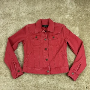 Lauren Ralph Lauren Jacket Womens S Red Denim Button Up Collared Long Sleeves - Picture 1 of 17