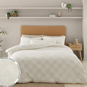 Juego de ropa de cama Catherine Lansfield invierno suave acogedor tablero a cuadros Boucle crema - Imagen 1 de 44