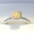 KHR 925 STERLING SILVER MEXICAN FIRE OPAL DIAMOND RING SIZE 7 OCTOBER 642