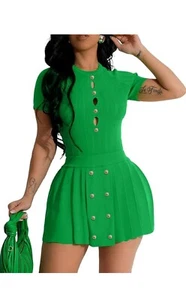 Women's 2 Piece Outfits Knitted Top Pleated Mini Skirt Set for Summer Party L - Picture 1 of 5