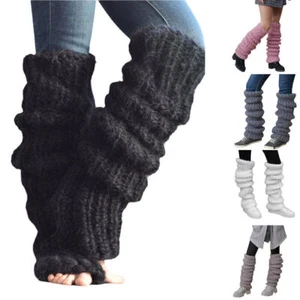 Womens Winter Warm Leg Warmers Ladies Cable Knit Knitted Crochet Long Socks - Picture 1 of 16