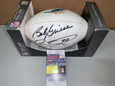 Dolphins Legends Bob Griese Jason Taylor Dual Signed Team Logo Football JSA - Image 1 of 4