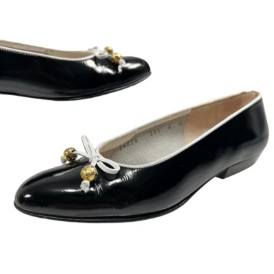 Salvatore Ferragamo Mujer 4C Cuero Negro Arco Acento Ballet Planos Talla 4C Foto 1 de 4