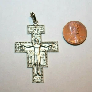 NEU San Damiano Brustkruzifix Anhänger Silberplatte GEBET Kreuz 1 3/4" Italien - Bild 1 von 3