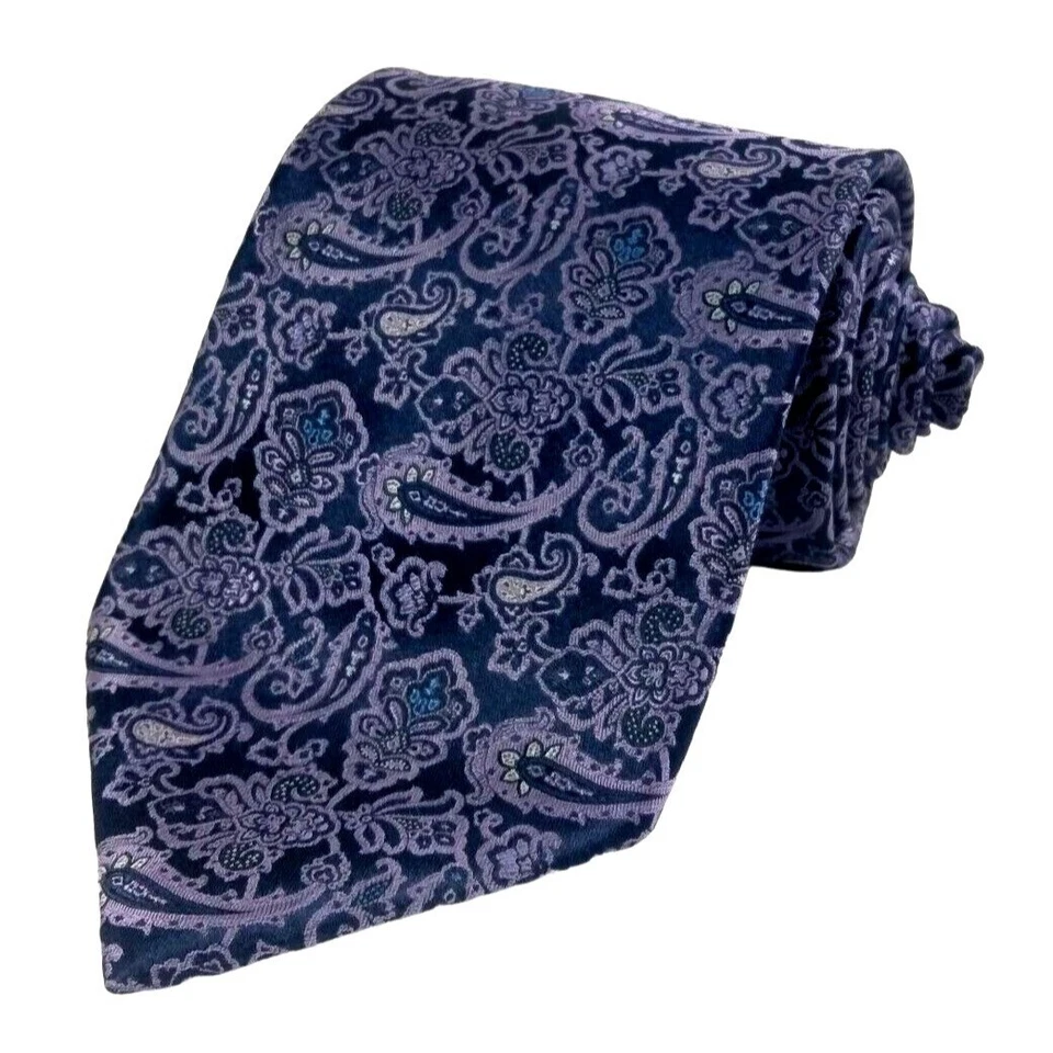 Corbata de seda paisley morada y negra colección de lujo Stefano Ricci hecha en Italia Foto 1 de 4