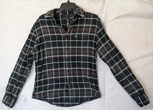Men Krew Mercantile Button Down Long Sleeve Brown Teal Plaid w/ Logo Pocket- S - Picture 1 of 7