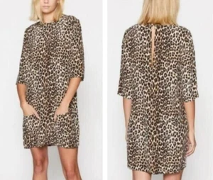 Equipment Aubrey Leopard Print 100% Silk Shift Dress Size Small Pockets Keyhole - Picture 1 of 9