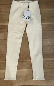NWT Zara Ivory Ribbed Knit Leggings Pants 6 - Picture 1 of 1