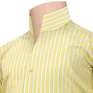 Designer Herren V-Ausschnitt hoher offener Kragen knopflos gelb Streifen Business Hemd - Bild 1 von 7