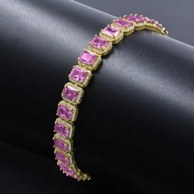 Unisex Purple Amethyst Solitaire Simulated Diamonds Gold Finish 8.5'' Bracelet Foto 1 de 4