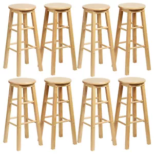 PJ Wood Classic Round Seat 29" Tall Kitchen Counter Stools, Natural (Set of 8) - Picture 1 of 8