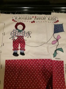 Vtg Cut & Sew Fabric Panel Raggedy Patch Kids Rag Doll W/Kite Toy Pillow New - Picture 1 of 2