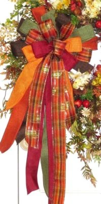 10 " FALL FARMHOUSE BOW for FLORAL DOOR WREATH SWAG GARLAND MAILBOX # B7 rb - Image 1 of 4