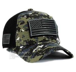 USA American Flag Hat Black Digital Detachable Patch Micro Mesh Tactical Cap - Picture 1 of 6