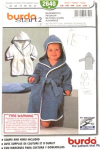 Burda Pattern 2640  Baby Toddler Hooded Dressing Gown Robe Sizes 3mo - 2yrs - Picture 1 of 2