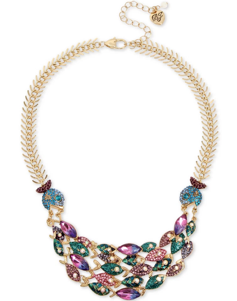 Betsey Johnson Gold Tone School of Fish Statement Necklace A24a
