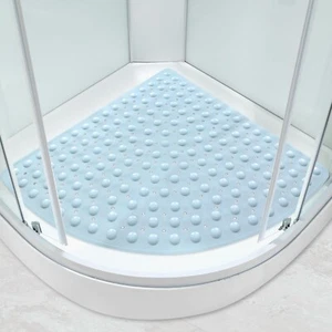 Large Corner Shower Mat Non Slip Anti Mould 70 x 70 cm (Triangular), Blue - Picture 1 of 7