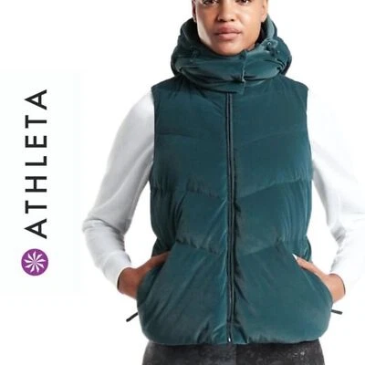 Athleta Women's Lofty Down Vest W Hood Dark Green Size XXS Winter Ski Snow - Image 1 of 4