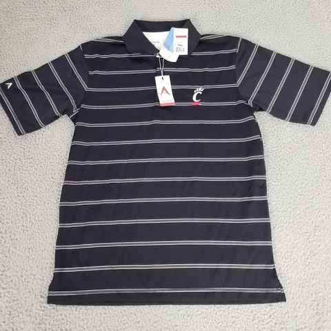 Cincinnati Bearcats Shirt Mens Small Black Striped Antigua New SS Polo Golf S Cover