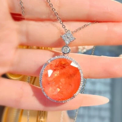 New 22mm Big Neon Orange Tourmaline Gemstone Charm Women Girl Necklace Pendant - Image 1 of 4