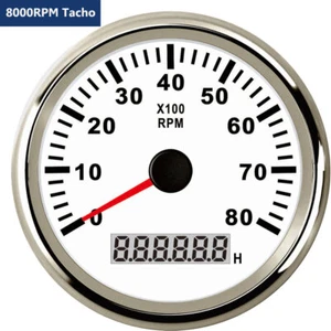 85mm Waterproof Marine Tachometer Gauge 8000RPM With Red LED For Auto ATV White - Bild 1 von 8