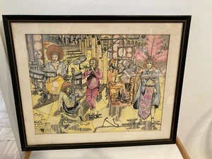 Vintage Carlos Luis Rittscher Musikgruppe - teuer? Farbige Zeichnung - Bild 1 von 10