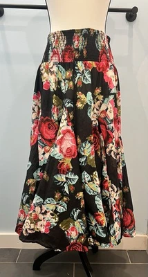 Saia feminina Grace Elements tamanho XL floral 100% algodão longa silhueta fluida - Imagem 1 de 4