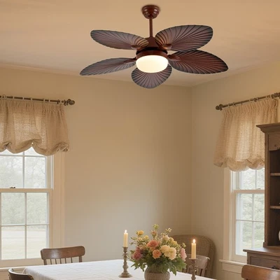 52" Tropical Ceiling Fan Light Retractable 5 Palm Leaf Blades w/ Remote Control - Image 1 of 4