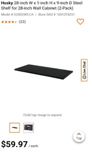 Husky 28-inch W x 1 in H x 9 in D Steel Shelf for 28-inch Wall Cabinet (2-Pack) - Picture 1 of 2