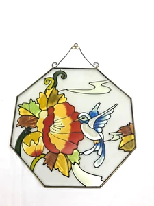 Hummingbird - Flower 10" Octagon Shaped Window Sun Catcher - Picture 1 of 4