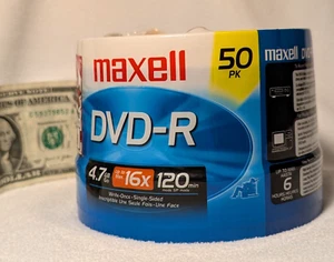 Maxell DVD-R 50-Pack Blank Discs 4.7 GB 120min 16X Video Media NEW Sealed: - Afbeelding 1 van 1