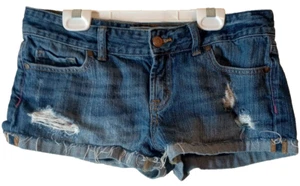Pink Victorias Secret Women's Shorts Sz. 4 Blue Distressed Denim Cuffed Hem 30" - Picture 1 of 10