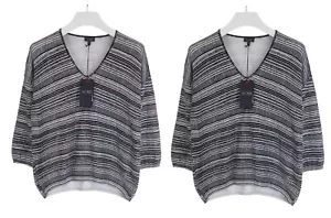 ARMANI JEANS Jumper Women's EU 44 Three Quarter Sleeve Striped Knit 2 Piece - Picture 1 of 10