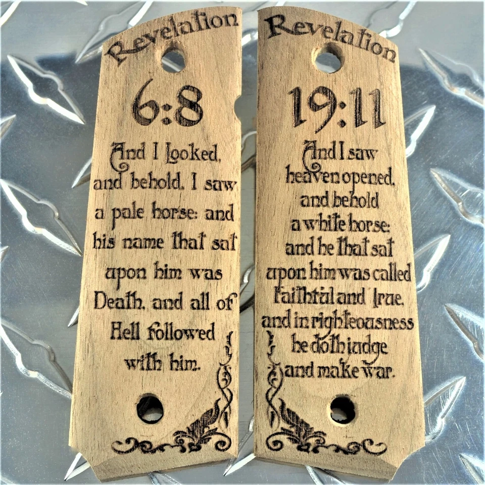 HKTC CUSTOMS Revelations Walnut Hardwood 1911 Grips Full Size / Commander - Made in USA