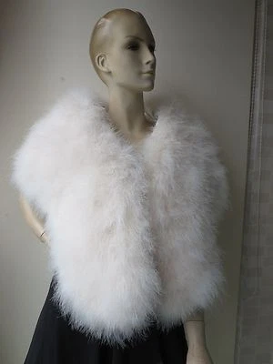 Real Ostrich Feather Fur Cape Shrug Shawl Wraps Bride Wedding Party Pashmina - Image 1 of 4