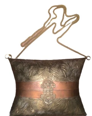 VTG Brass Copper Retro 70s Style Hinged Lid Shoulder Bag Purse 5”x7”x3.5”D - Image 1 of 4