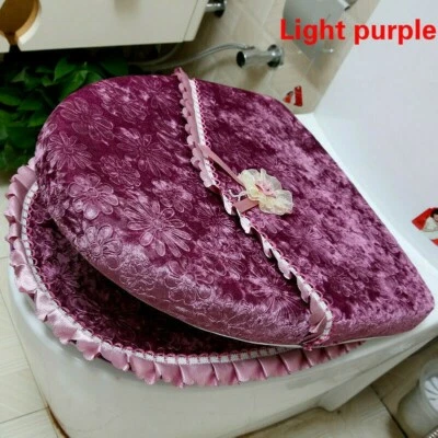 Conjunto de capa de assento sanitário 2 peças tapete de veludo aquecedor macio zíper banheiro - Imagem 1 de 4