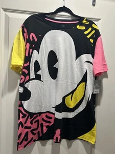 Disney Parks Mickey Mouse Shirt Unisex XL Pink/Yellow/Black All Over Print-NEW! - Picture 1 of 3