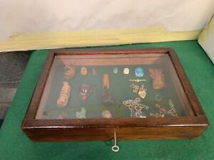 Vintage Wood & Glass Flat Museum Style Stunning Display Box curios, Lock&key