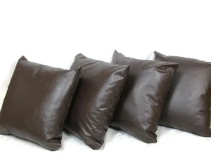 4 x Brown Faux Leather 22 Inch Sofa / Chair Cushion & Cover Sets - Picture 1 of 1