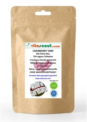 Cranberry Extrakt 5000 vegan 720 Tabletten - OHNE MAGNESIUMSTEARAT - VITASCOUT®