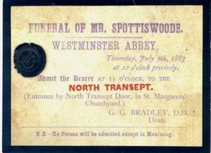 FUNERAL OF MR. SPOTTISWOODE -- ADMISSION TICKET -- CHARLES DARWIN CONNECTION - Picture 1 of 1