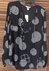 Christopher Banks women's long sleeve black-and-white patterned blouse XL NWT - Picture 1 of 2