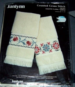 Janlynn Counted Cross Stitch KIT ~ Country Floral Towels ~ Set of 2 ~ 11" x 18" - Picture 1 of 2