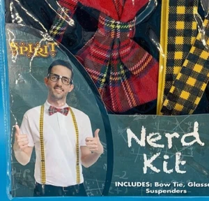 Nerd Kostüm Set Neu im Paket Erwachsene Fliege Brille Hosenträger Geist Halloween - Bild 1 von 6