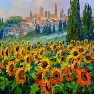 San Gimignano Accent & Decor Tile Mikki Senkarik Tuscan Sunflower Art MSA238AT - Picture 1 of 2